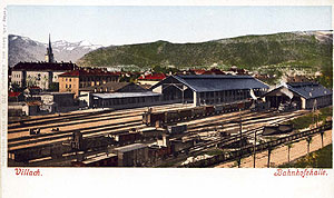 Villach-Sdbahnhof, davor das Heizhaus, Blick Richtung Sden. Foto: F. Schiestl